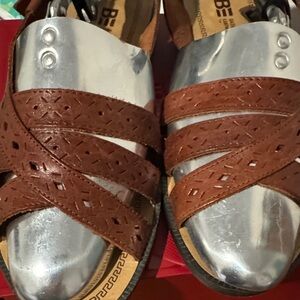Basic Editions Silver and Brown Sandals